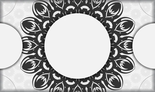 Banner Vector Blanco Con Adornos Mandala Lugar Para Logotipo Texto — Vector de stock