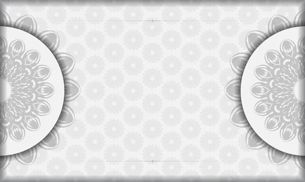 Banner Vector Blanco Con Adornos Mandala Lugar Para Logotipo Texto — Vector de stock