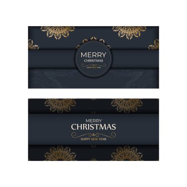 Mutlu noeller ve mutlu yeni yıllar soyut altın süslemeli koyu mavi broşür
