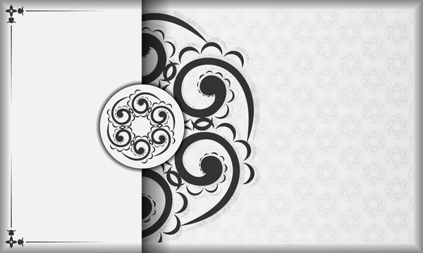 黒の豪華なパターンで白の挨拶パンフレット — ストックベクタ