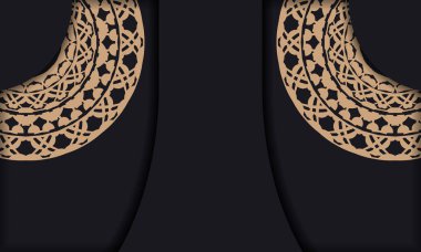 Lüks kahverengi desenli siyah pankart ve logo veya metin için boşluk