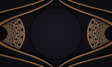 Siyah baner, lüks kahverengi desenli ve logonuz için bir yer.