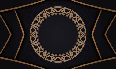 Lüks kahverengi desenli siyah pankart ve logo veya metin için boşluk