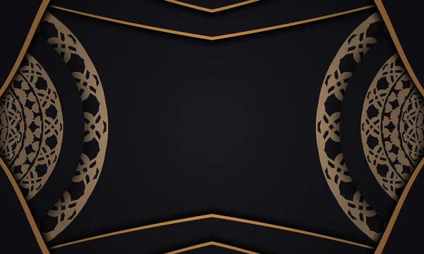 Banner Schwarz Mit Luxuriösem Braunem Muster Und Platz Für Ihr — Stockvektor