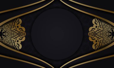 Siyah baner, lüks altın desenli ve logonuz için bir yer.