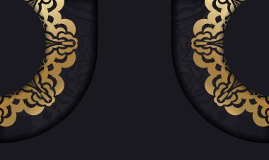 Süslü, altın desenli, siyah baner ve metin için bir yer