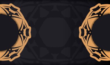 Süslü turuncu desenli siyah baner ve logonuz için bir yer.