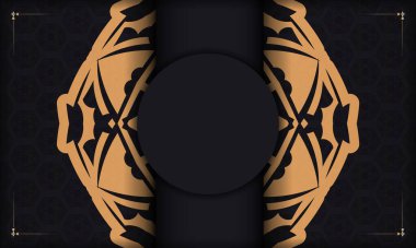 Süslü turuncu desenli siyah baner ve logonun altında bir yer.