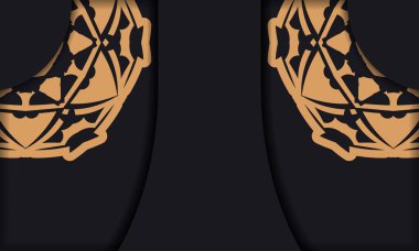 Lüks turuncu desenli siyah pankart ve logo veya metin için boşluk