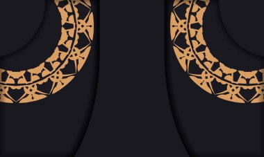 Lüks kahverengi süslemeli siyah bayrak ve logo için bir yer.