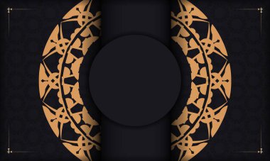 Lüks kahverengi süslemeli siyah pankart ve metin için yer