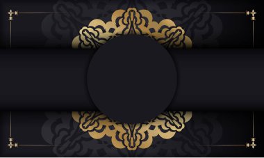 Lüks altın desenli siyah pankart ve logo veya metin için boşluk