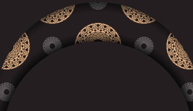 Klasik kahverengi desenli siyah pankart ve logo alanı