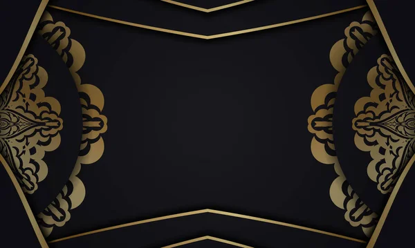 Černá Vlajka Luxusním Zlatým Vzorem Prostorem Pro Logo Nebo Text — Stockový vektor