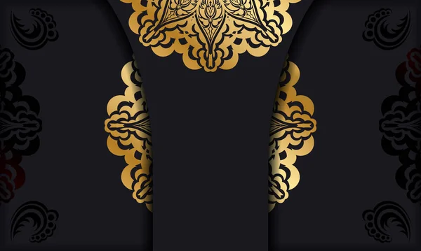 Banner Negro Con Lujoso Patrón Oro Espacio Texto — Vector de stock