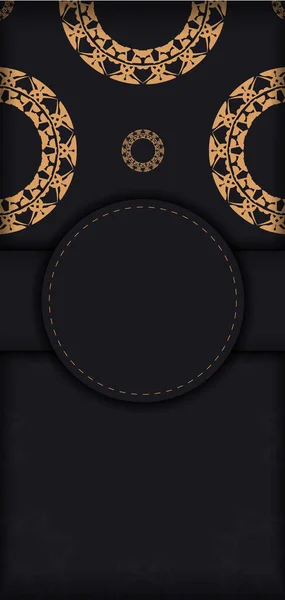 Zwarte Kleur Flyer Met Bruine Indiaanse Ornament — Stockvector