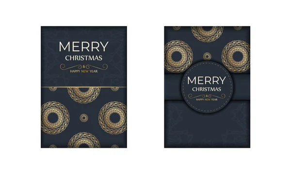 Брошюра Рождеством Новым Годом Темно Синий Рисунком Зимнего Золота — стоковый вектор