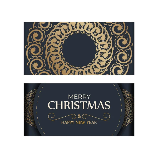 Brochura Feliz Natal Feliz Ano Novo Azul Escuro Com Ornamentos — Vetor de Stock