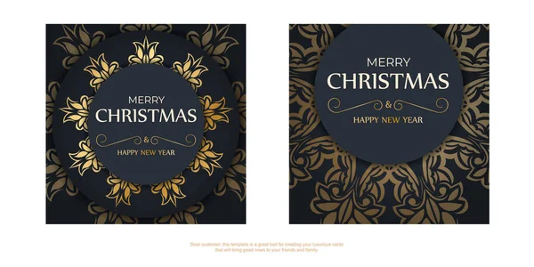 Брошюра Счастливого Рождества Темно Синего Цвета Абстрактным Золотым Орнаментом — стоковый вектор