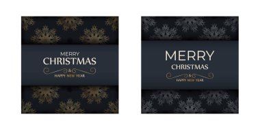 Koyu mavi mutlu yeni yıl broşürü lüks altın desenli