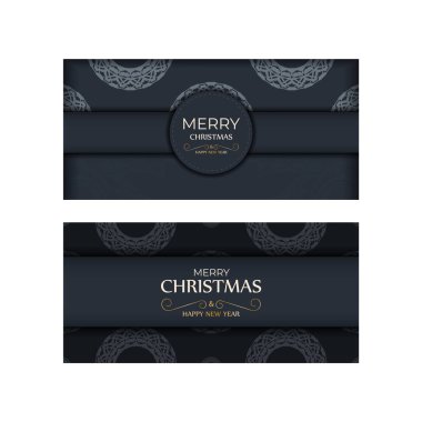 Neşeli Broşür Mutlu Yıllar koyu mavi ve kış mavisi desenli