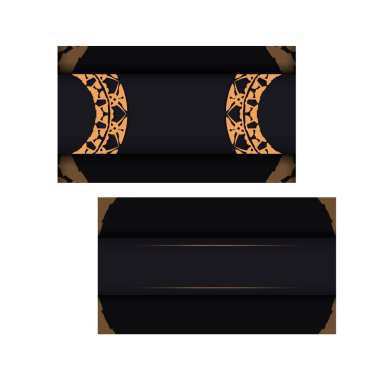 Kahverengi mandala desenli siyah tebrik kartı.