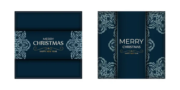 Брошюра Рождеством Темно Синий Зимним Голубым Орнаментом — стоковый вектор