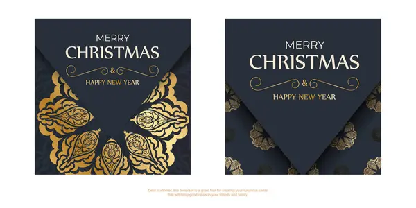 Broszura Wesołych Świąt Granatowy Złotym Ornamentem Zimowym — Wektor stockowy