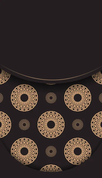 黒で挨拶パンフレット茶色の曼荼羅装飾 — ストックベクタ