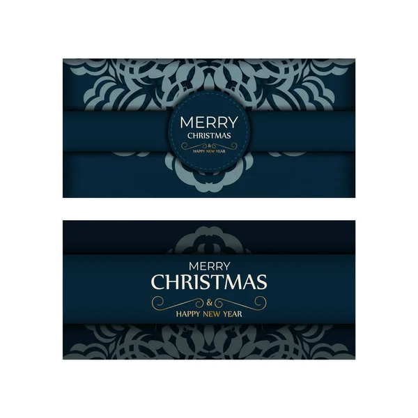 Holiday Card Merry Christmas Happy New Year Dark Blue Winter — Stock Vector