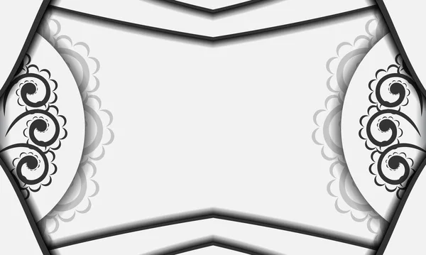 Modèle Carte Postale Couleur Blanche Avec Ornement Indien Noir — Image vectorielle