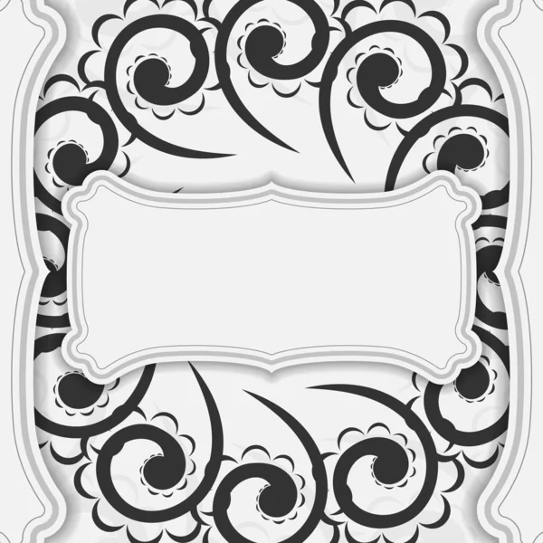 Plantilla Postal Color Blanco Con Patrón Lujo Negro — Vector de stock