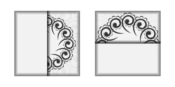 Postkartenschablone Weißer Farbe Mit Schwarzem Mandala Muster — Stockvektor