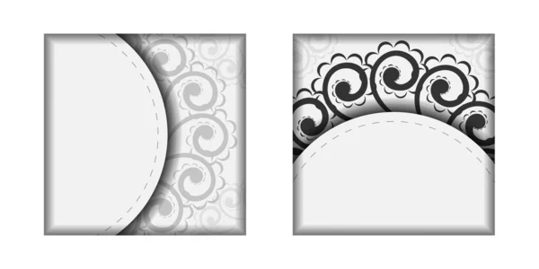 Modèle Carte Postale Couleur Blanche Avec Motif Mandala Noir — Image vectorielle