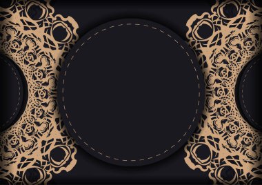 Lüks kahverengi süslemeli siyah pankart ve metin için yer