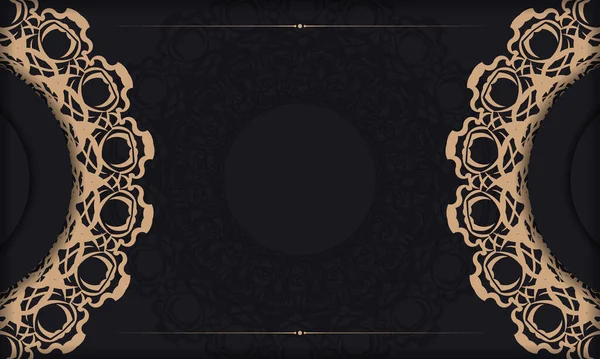 Baner Colore Nero Con Motivo Mandala Marrone Design Sotto Vostro — Vettoriale Stock