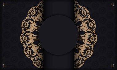 Klasik kahverengi süslemeli siyah pankart ve metin için boşluk