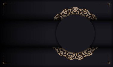 Logo veya metin için klasik kahverengi desenli siyah pankart ve boşluk