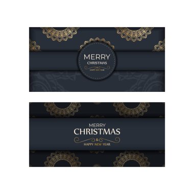 Şenlikli Broşür Mutlu Noeller koyu mavi ve klasik altın süslemelerle