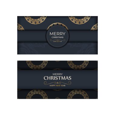 Mutlu yıllar, soyut altın süslemeli koyu mavi renkte.