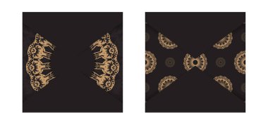 Tebrik kartı şablonu siyah renkte ve kahverengi Yunan süsüyle