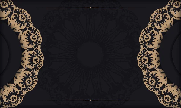 Banner Negro Con Adorno Marrón Vintage Espacio Para Logotipo Texto — Vector de stock