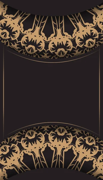 Zwarte Kleur Wenskaart Sjabloon Met Bruine Mandala Ornament — Stockvector