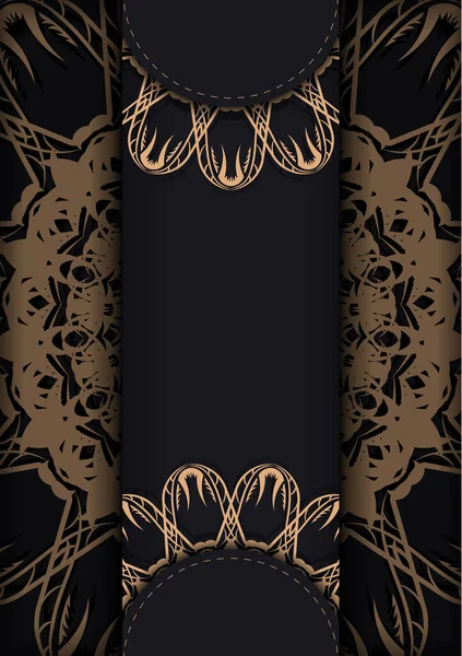 Carte Poștală Neagră Ornamentație Maro Lux Este Gata Pentru Imprimare — Vector de stoc