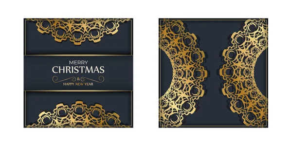 Festive Brochure Happy New Year Dark Blue Color Abstract Gold — Stock Vector