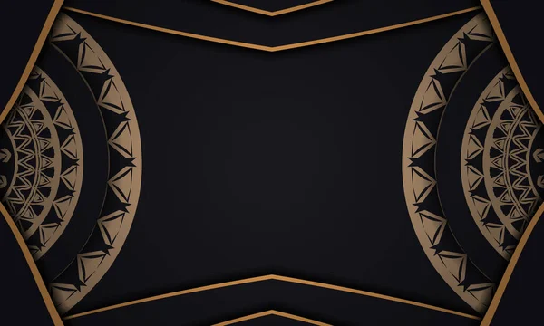 Шаблон Флаера Черный Цвет Коричневым Орнаментом Мандала — стоковый вектор