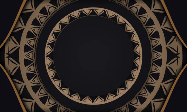 Flyer Template Black Color Brown Mandala Pattern — Stock Vector