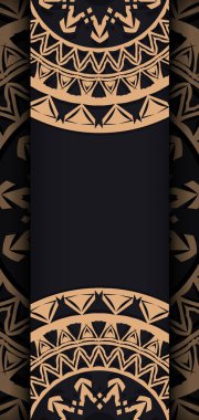 Kart şablonu siyah renkli kahverengi mandala süsüsüyle