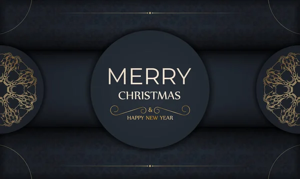 Merry Christmas Dark Blue Flyer Template Winter Gold Pattern — Stock Vector