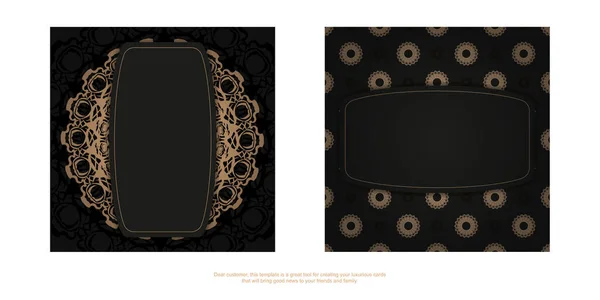 Postkarte Schwarz Mit Braunem Vintage Muster Für Ihre Glückwünsche — Stockvektor
